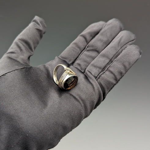 英國復古珠寶大號棕色寶石純銀戒指戒指